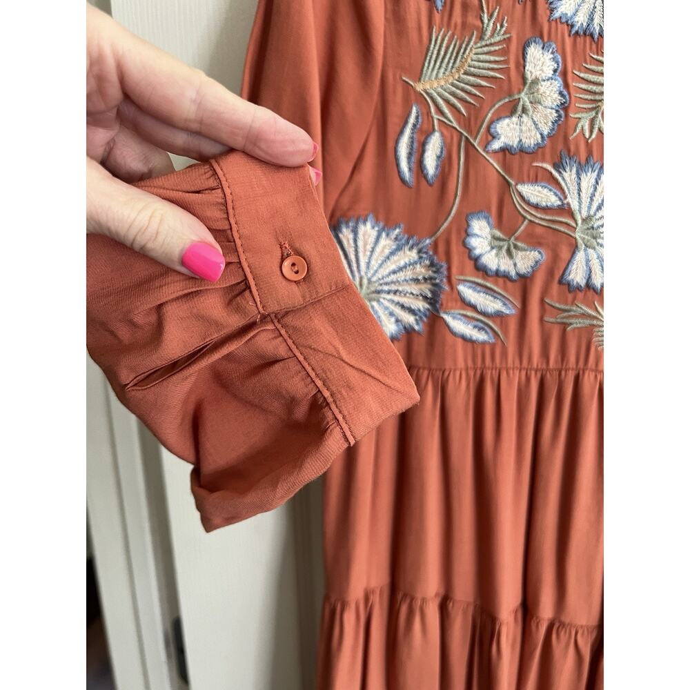 ENTRO Terracotta Blue Floral Embroidered Tiered Mini Dress - Picture 3 of 11